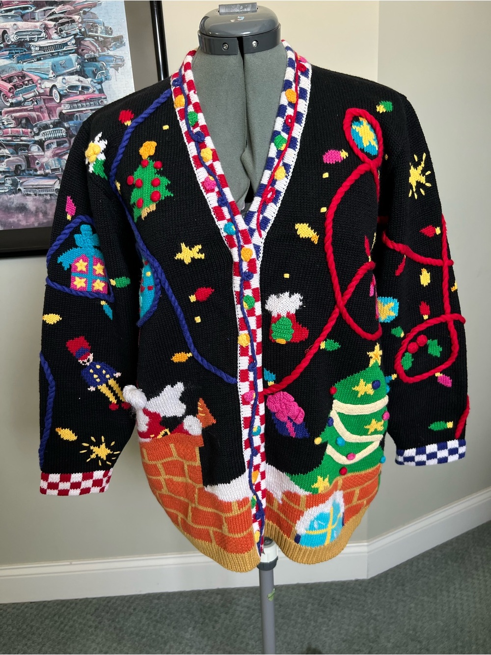 Berek S M Christmas Sweater Cardigan Santa Reindeer Nutcracker